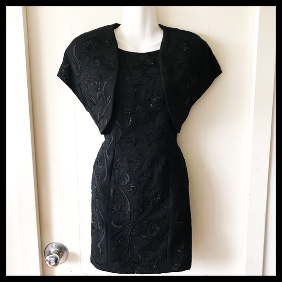 2 pcs Carmen Marc Valvo Sequin Embroidered Dress - Picture 1 of 6